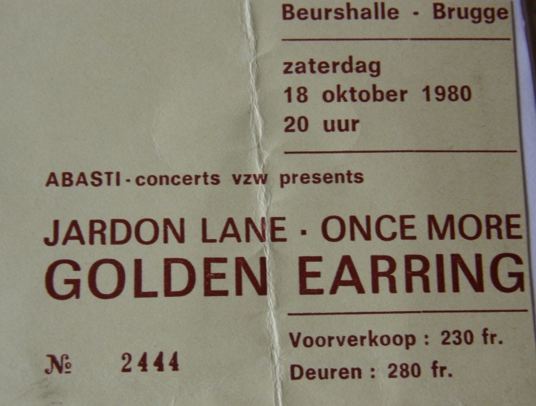 Golden Earring show ticket October 18 1980 Brugge (Belgium) - Beurshalle